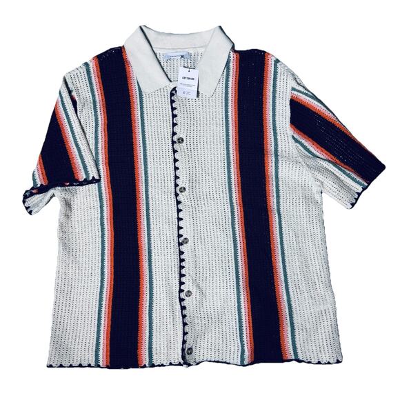 NEW COTTON ON MENS KNIT STRIPED BUTTON FRONT SWEATER SHIRT SZ L - Picture 1 of 3